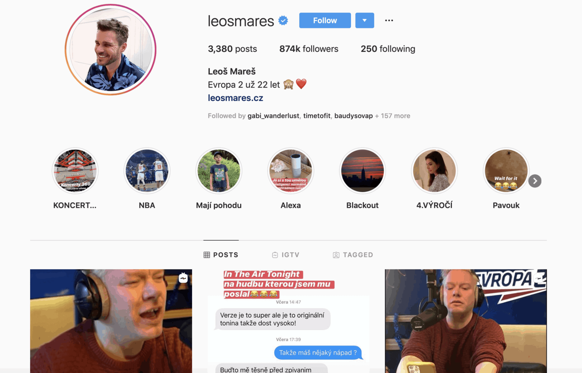Leoš Mareš má jeden z nejsledovanějších českých Instagramů, zdroj: Instagram