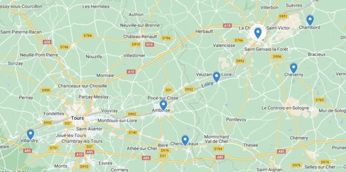 Mapa zámků na Loiře