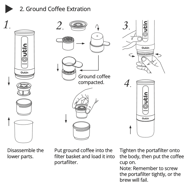 Outin Nano - príprava mletej kávy