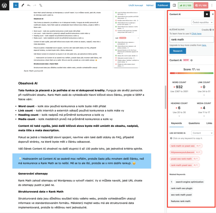 Rank Math: Podrobná recenze SEO pluginu 6 Rank Math Content AI
