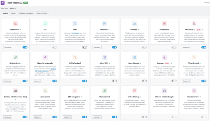 Rank Math: Podrobná recenze SEO pluginu 1 Rank Math moduly