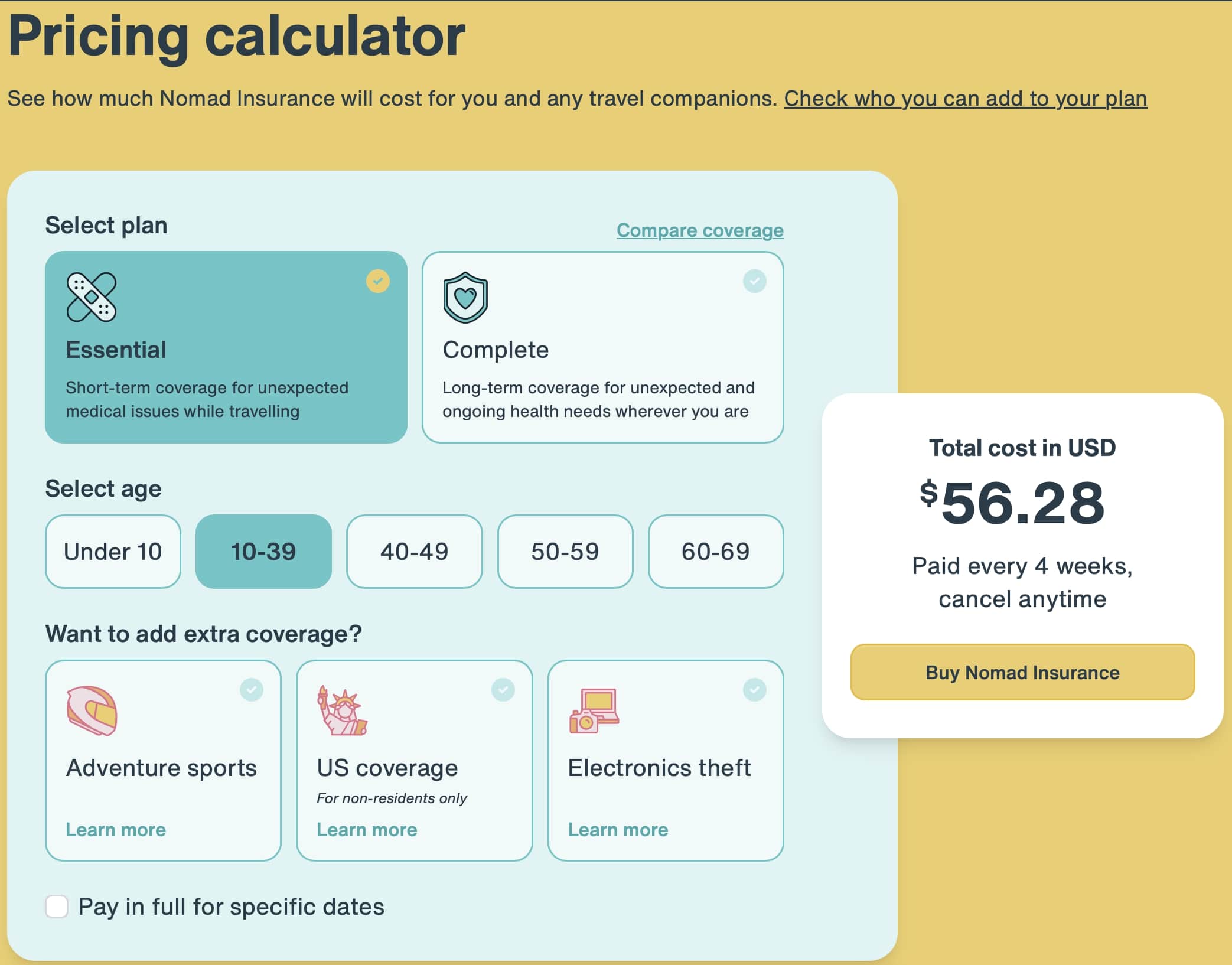 safetywing pricing calculator