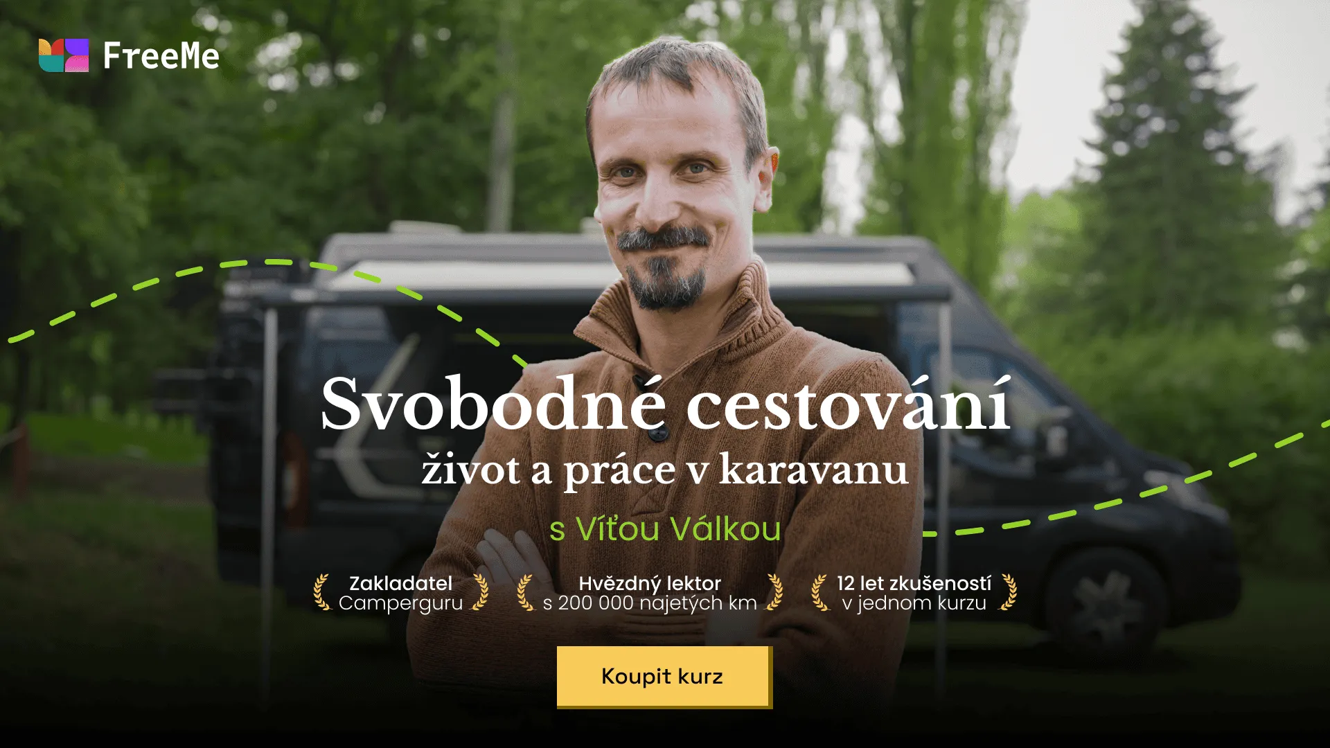 Baner kursu o swobodnym podróżowaniu i życiu w kamperze