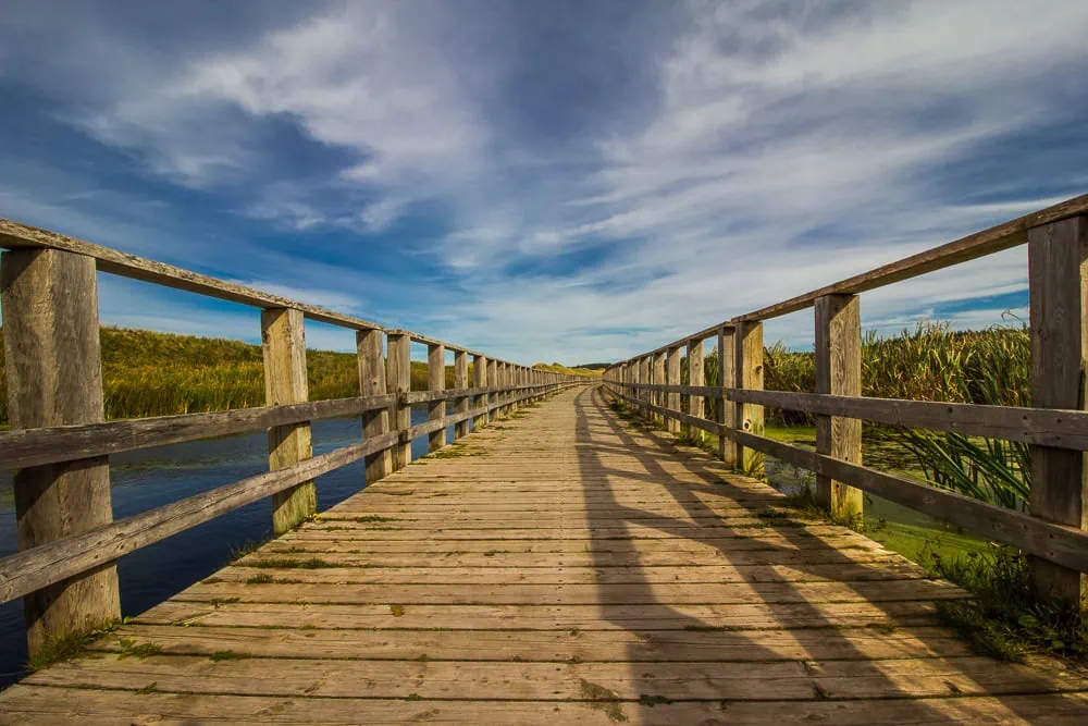 Dřevěná promenáda podél pobřeží v PEI National Park