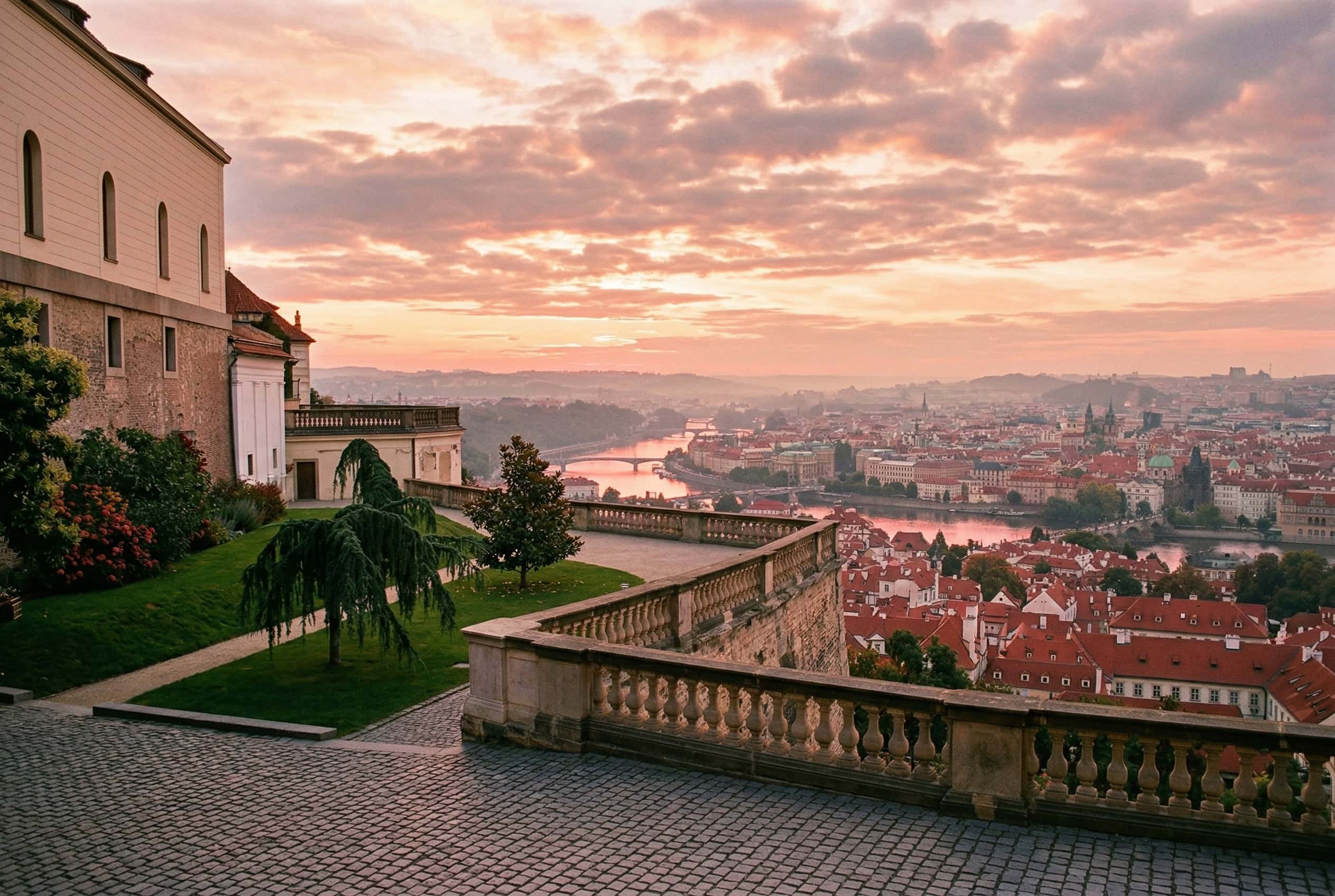 Výhled z Jižních zahrad Pražského hradu na Prahu
