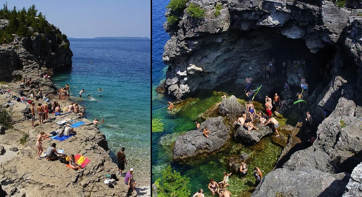 Ontário, Kanada: 35 tipů, co vidět a dělat 16 Tyrkysová voda a vápencové útesy u The Grotto na Bruce Peninsula