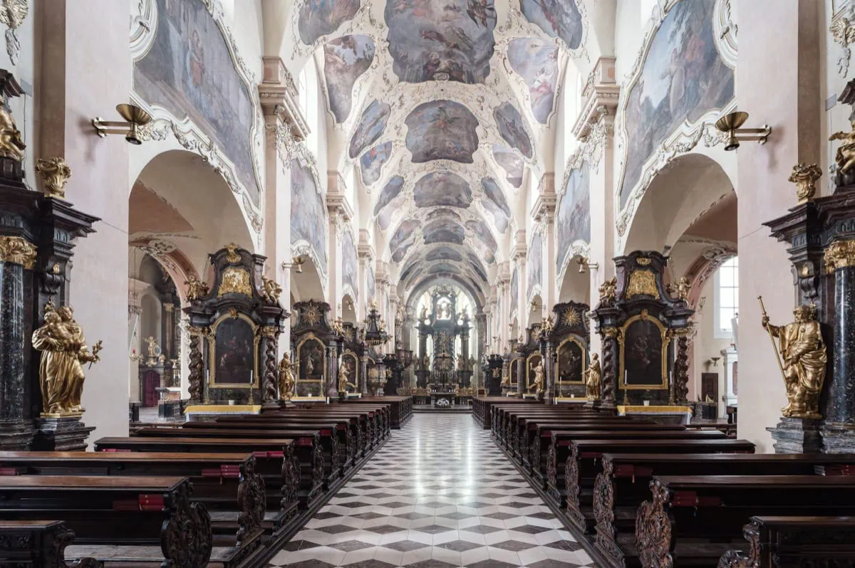Richly decorated Baroque interior of the Basilica of the Assumption of Our Lady at Strahov Monastery