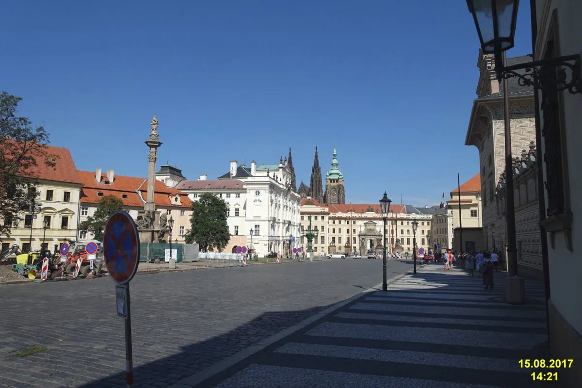 Hradčanské Square with the Archbishop's Palace, Prague Castle entrance and St Vitus Cathedral