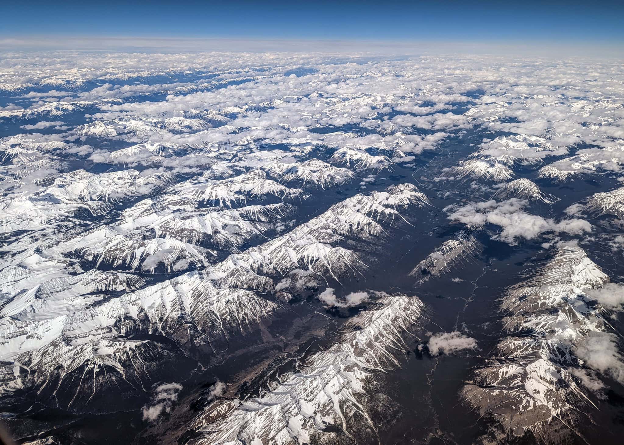 Aerial view of the mountains around Banff