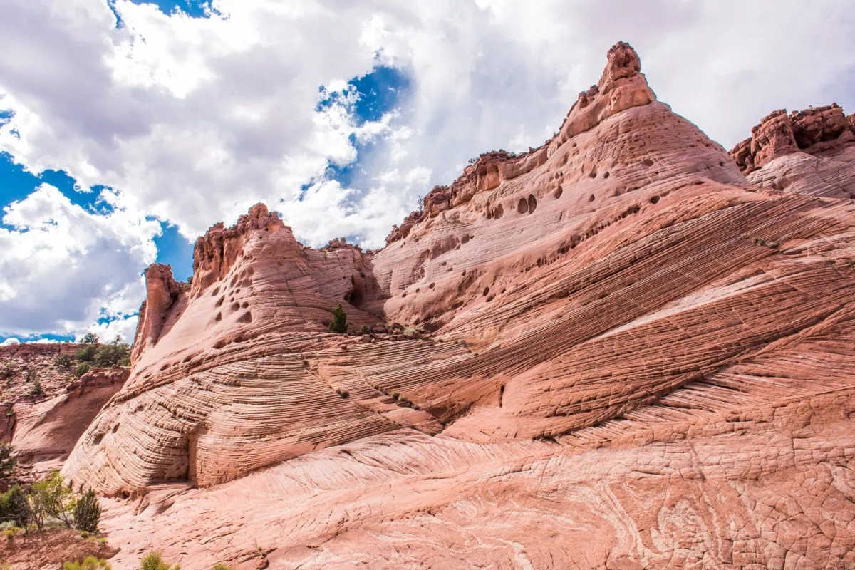 Piskovcove kupole s charakteristickymi otvory v Capitol Reef
