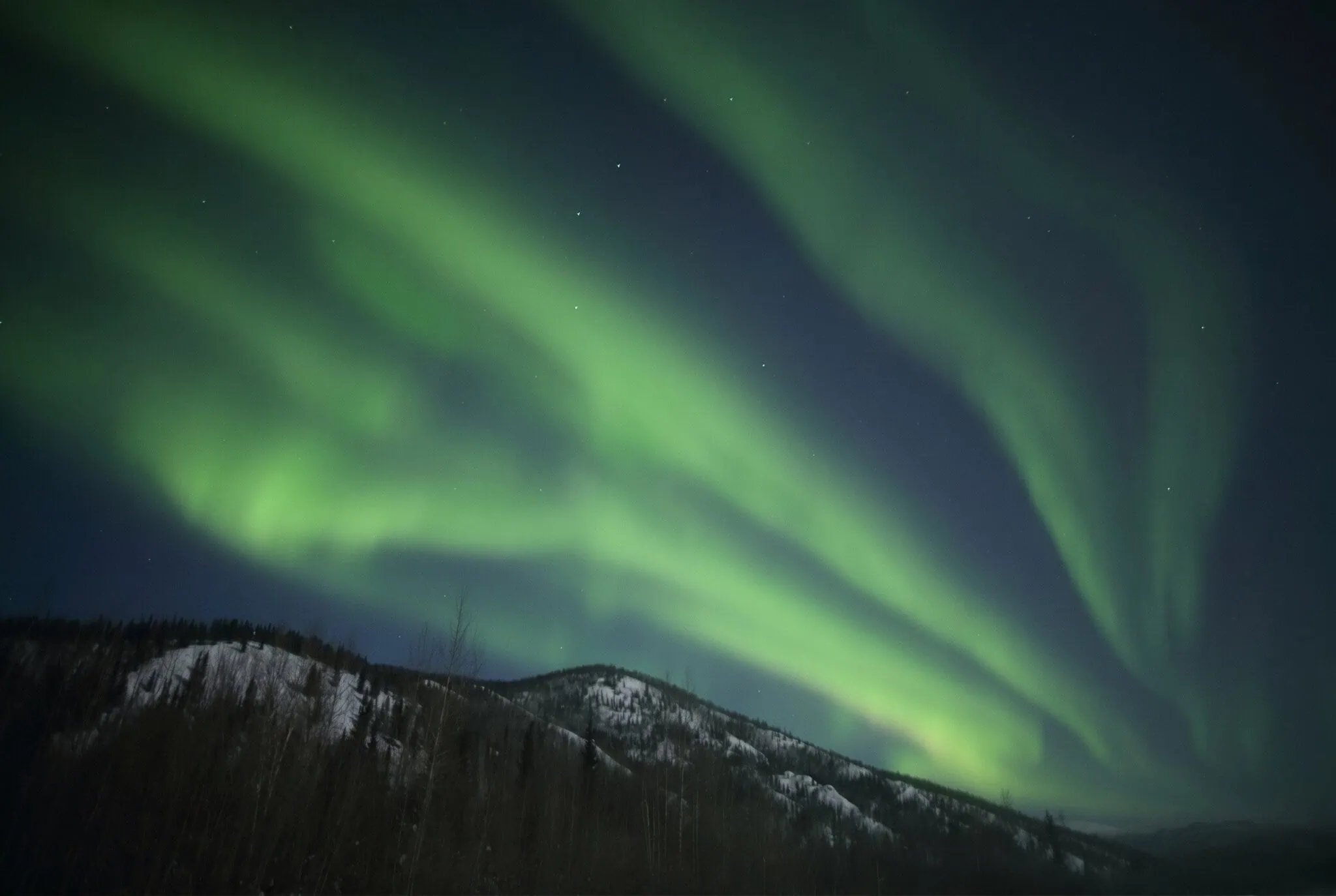 Aurora boreal sobre la cordillera cerca de Chena Hot Springs