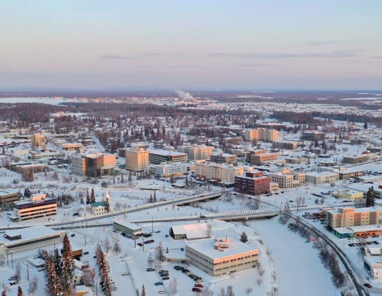 Letecký pohled na Fairbanks na Aljašce