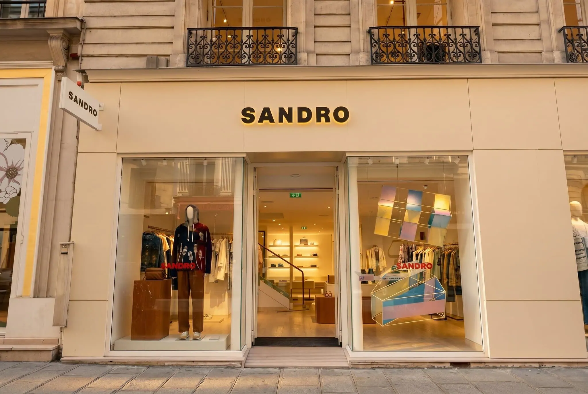 Úzká rue Saint-Honoré s módními butiky v ranním slunci
