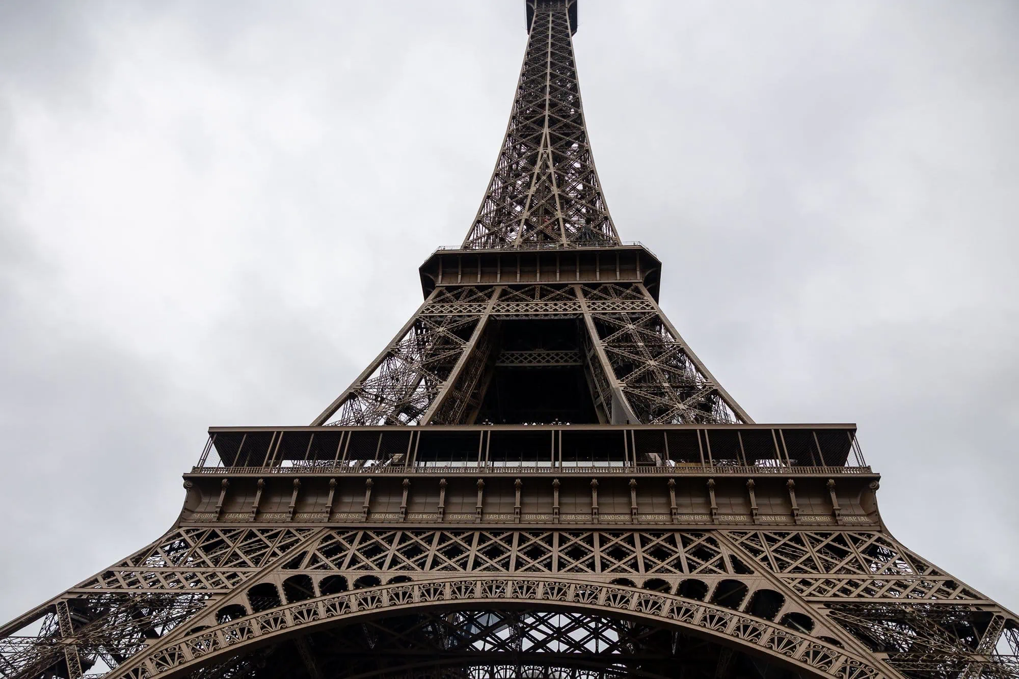 Paris in 3 Days: The Perfect Itinerary (+ 2 and 5-Day Variations) 14 The Eiffel Tower photographed from below against a cloudy sky