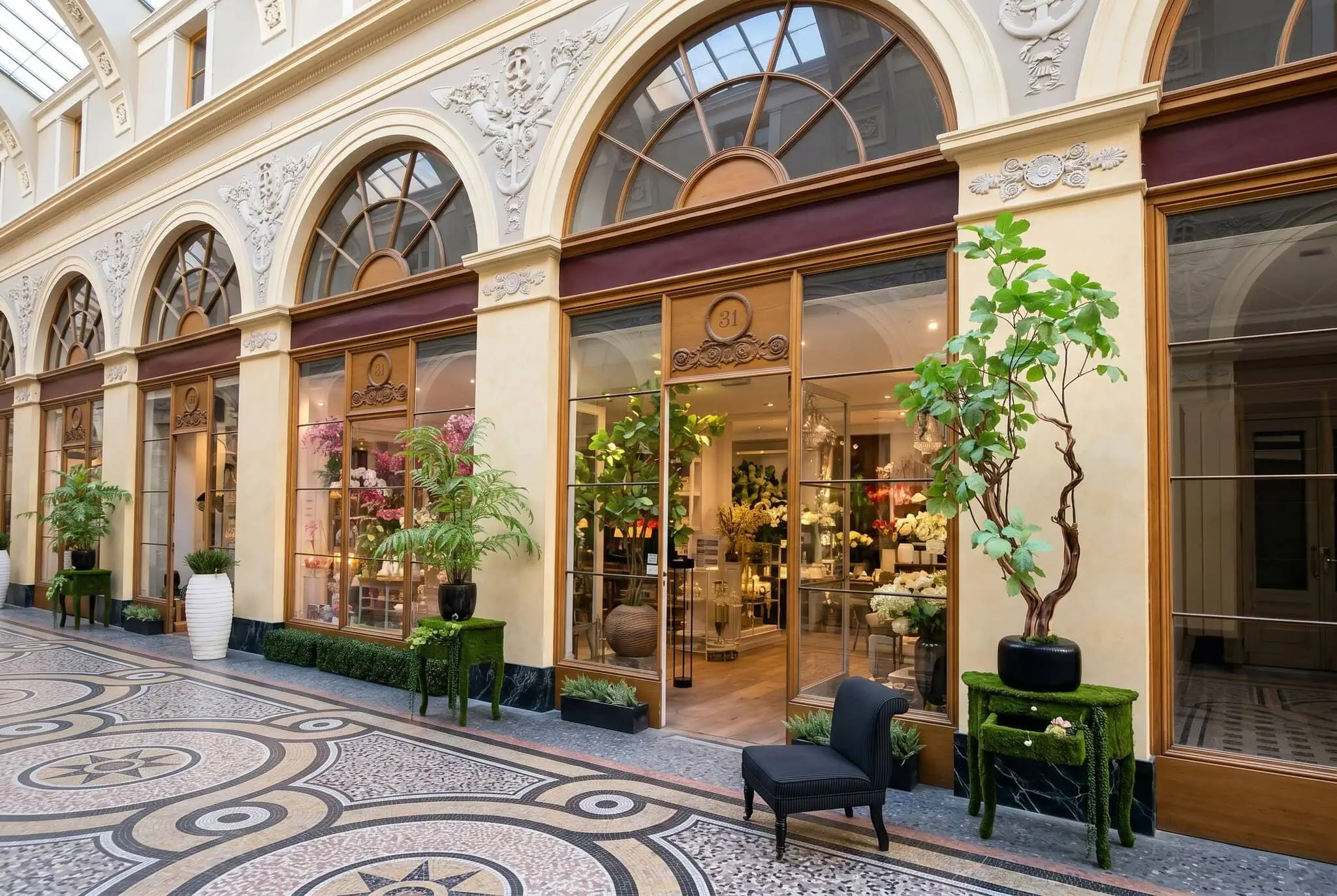 Krytá pasáž Galerie Vivienne s mozaikovou podlahou