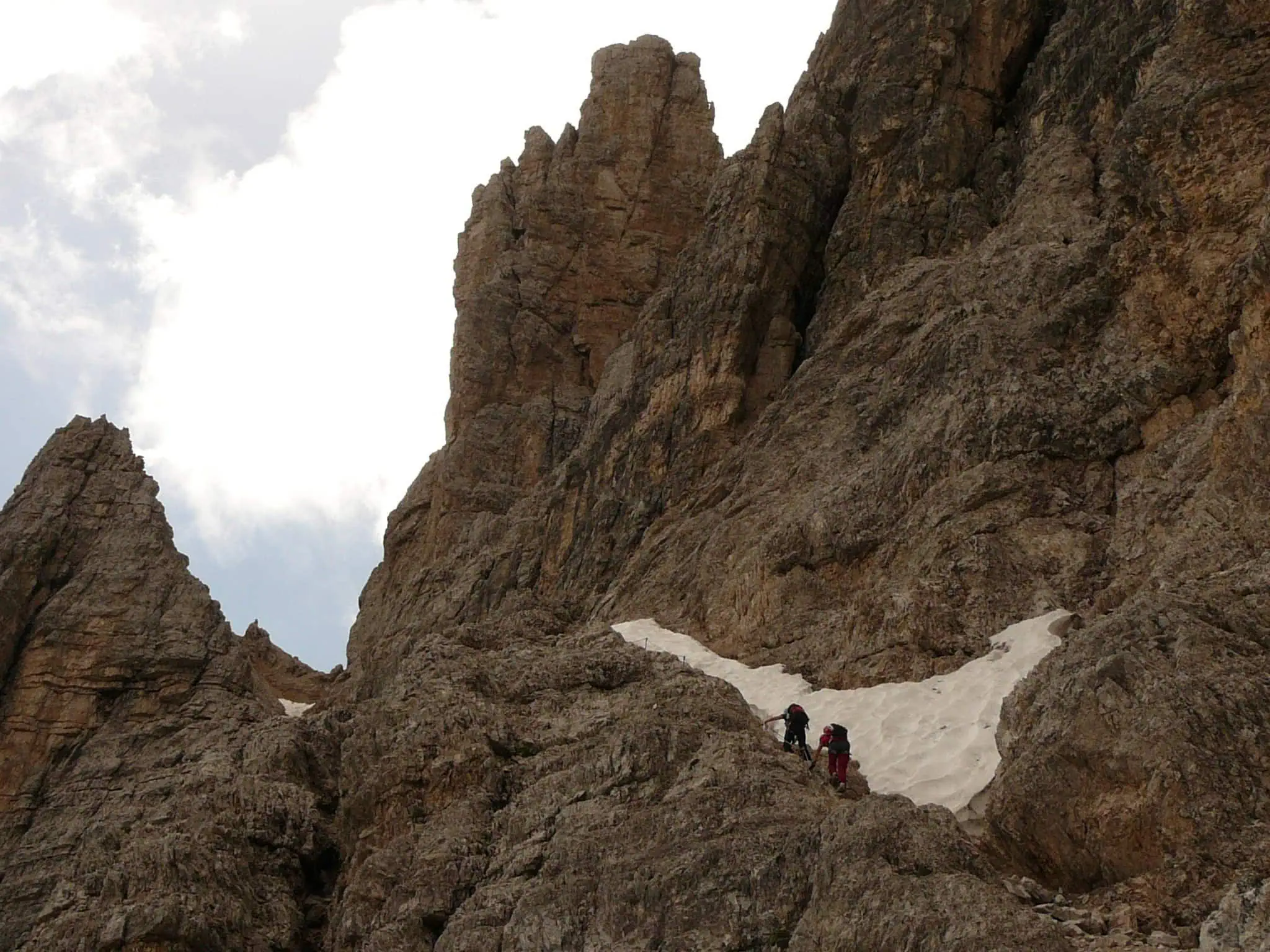 Zajištěná cesta (via ferrata) na Monte Paterno u Tre Cime