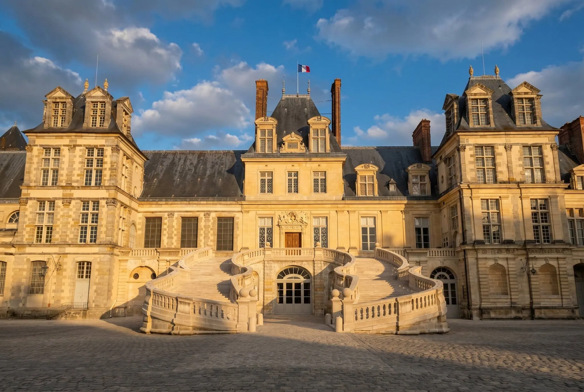 Podkovovité schodiště zámku Fontainebleau