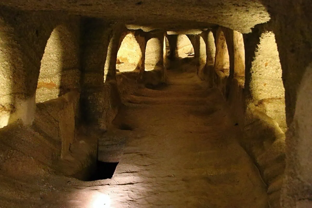 The corridors of the early Christian catacombs near the village of Tripiti