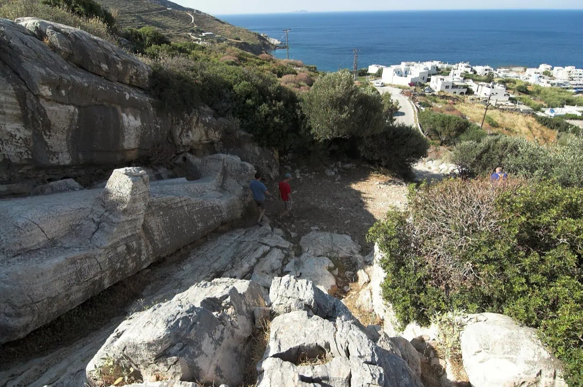 The unfinished colossal Kouros statue in the quarry near Apollonas
