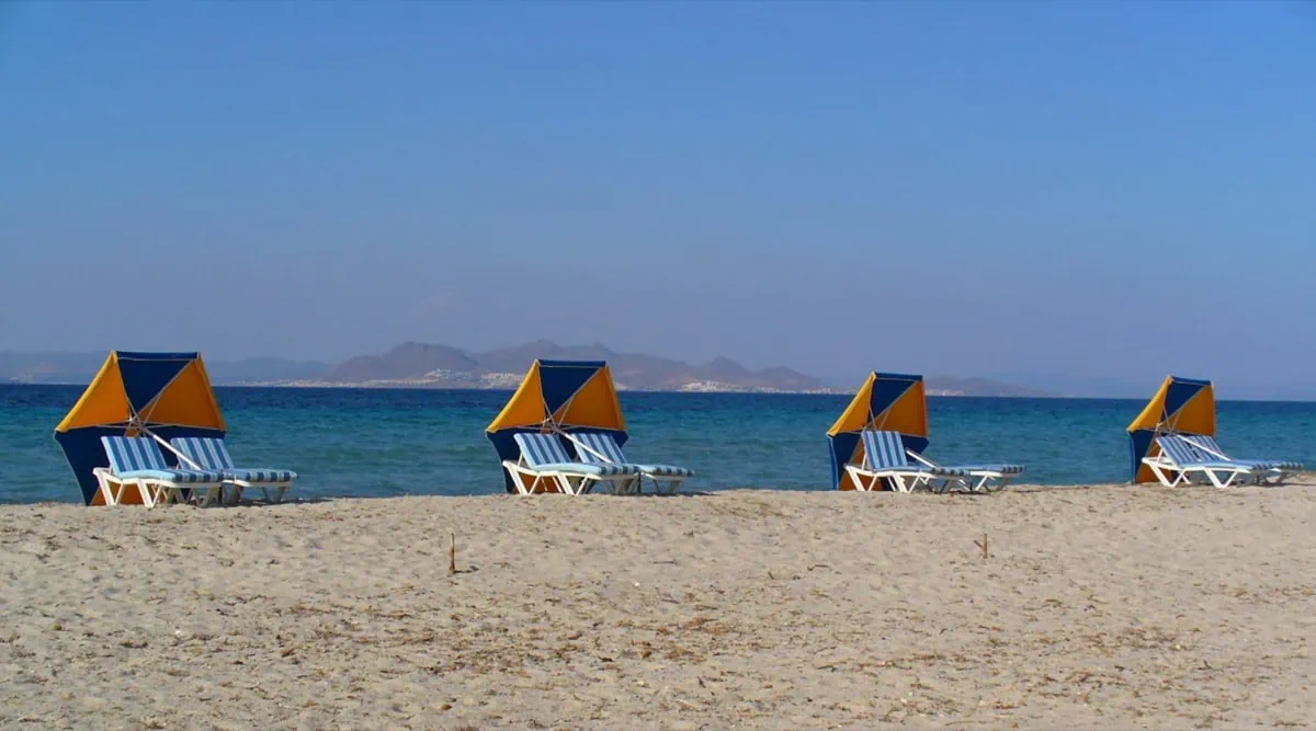 Sandy beach at Tigaki on the northern coast of Kos