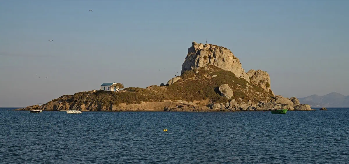 The islet of Kastri with the chapel of St Nicholas near Kefalos