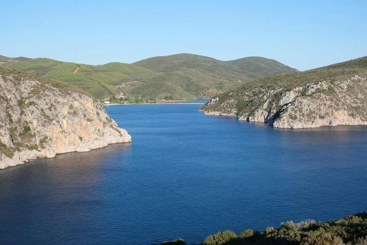 The natural sheltered harbour of Porto Koufo on the southern tip of the Sithonia peninsula