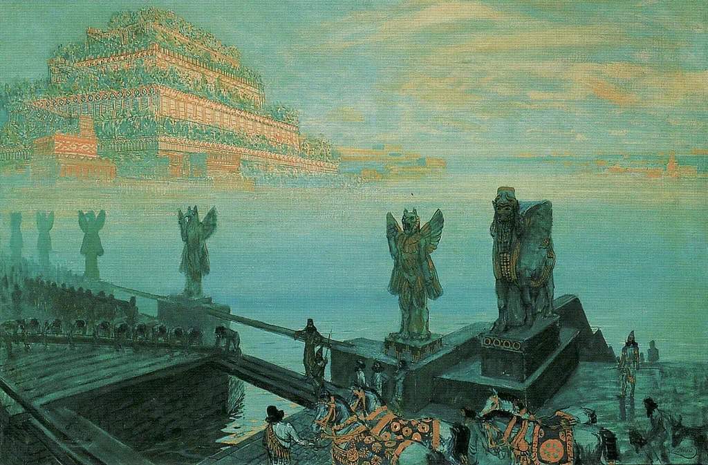Sedm divů světa: starověké i nové na jednom místě 3 Babylon a visuté zahrady na malbě Františka Kupky
