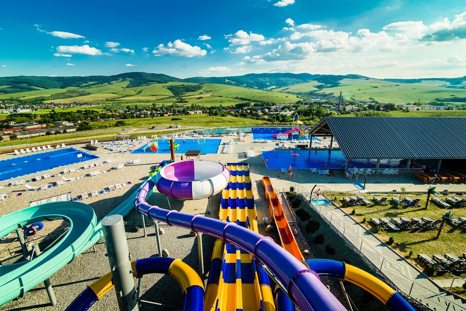 Best Aquaparks in Slovakia: 8 Spots to Visit with Kids in 2026 8 Aerial view of the slides at AQUApark Lipany