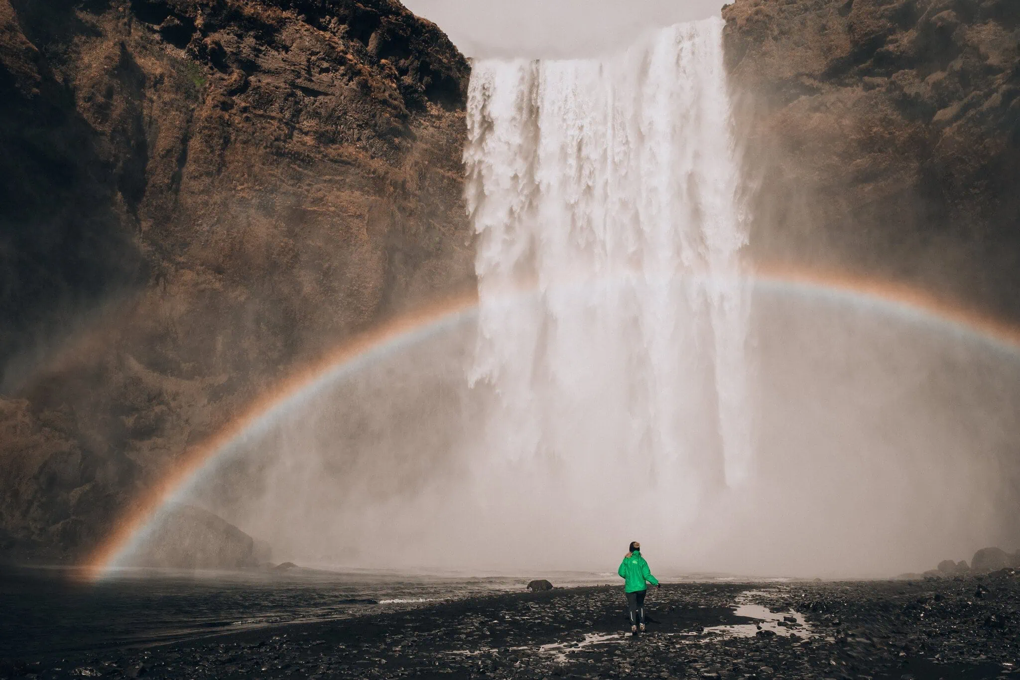 When to Visit Iceland: Weather Month by Month 2 Skógafoss waterfall with a rainbow on a sunny day