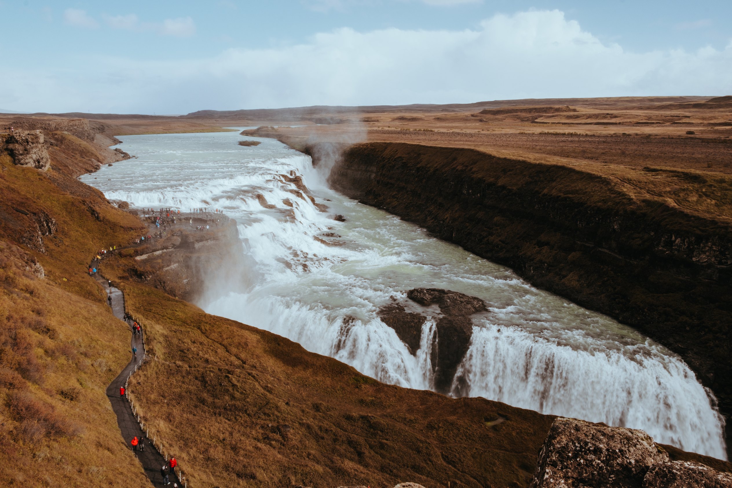 panoramatický pohled na vodopád Gullfoss na Islandu