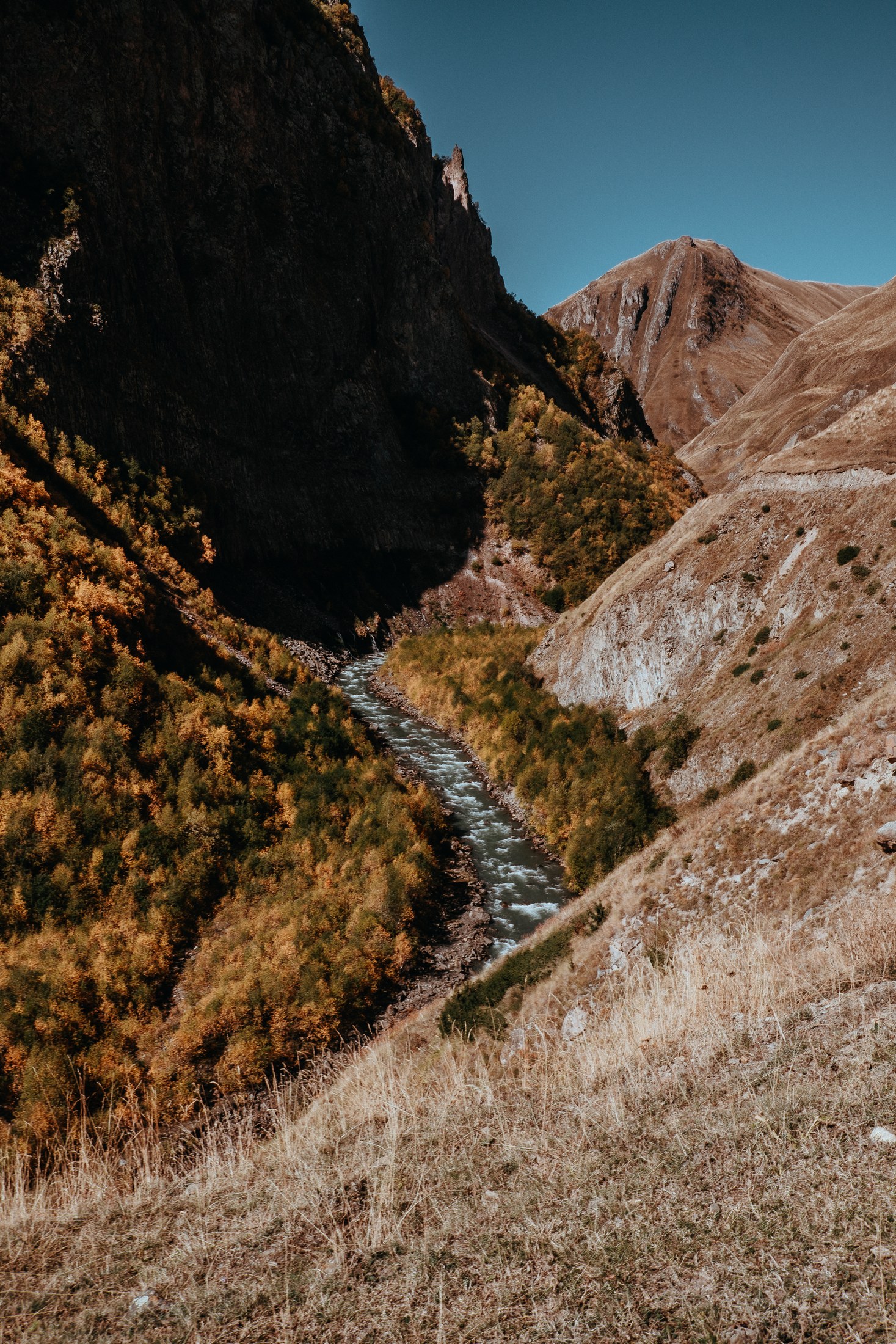 Kazbegi w Gruzji i cerkiew Gergeti: 18 pomysłów, co zobaczyć pod górą Kazbek w 2026 11 Dolina Truso z rzeką Terek i jesiennymi zboczami