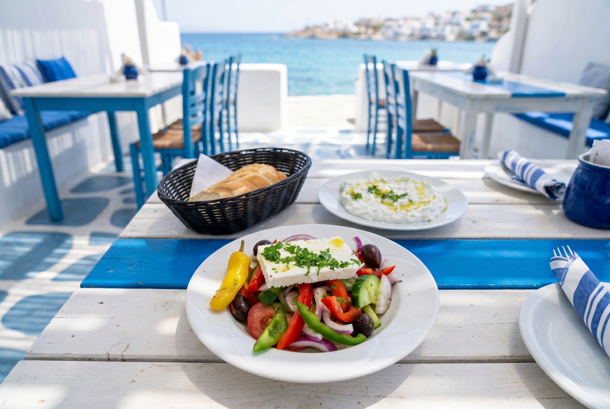 Řecký salát s tzatziki v taverně na Kosu