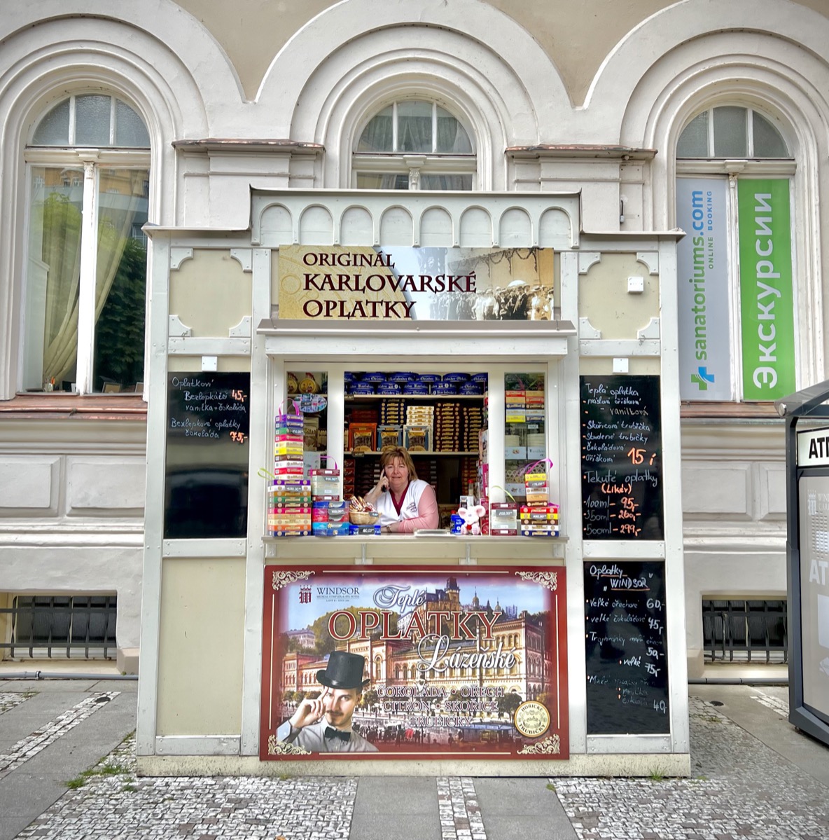 What to See in Karlovy Vary: 9 Tips for Colonnades, Spas & Day Trips 2026 13 A stall with original Karlovy Vary spa wafers