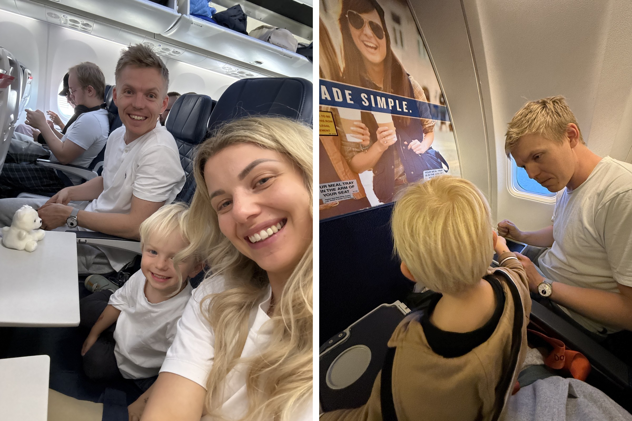 Bolest uší v letadle u dětí: 10 tipů, co pomáhá 5 Rodina s malým chlapcem sedí pohromadě v kabině letadla