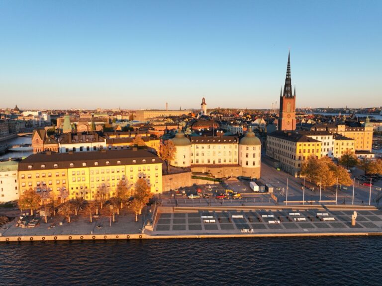 Letecký pohled na Stockholm při západu slunce