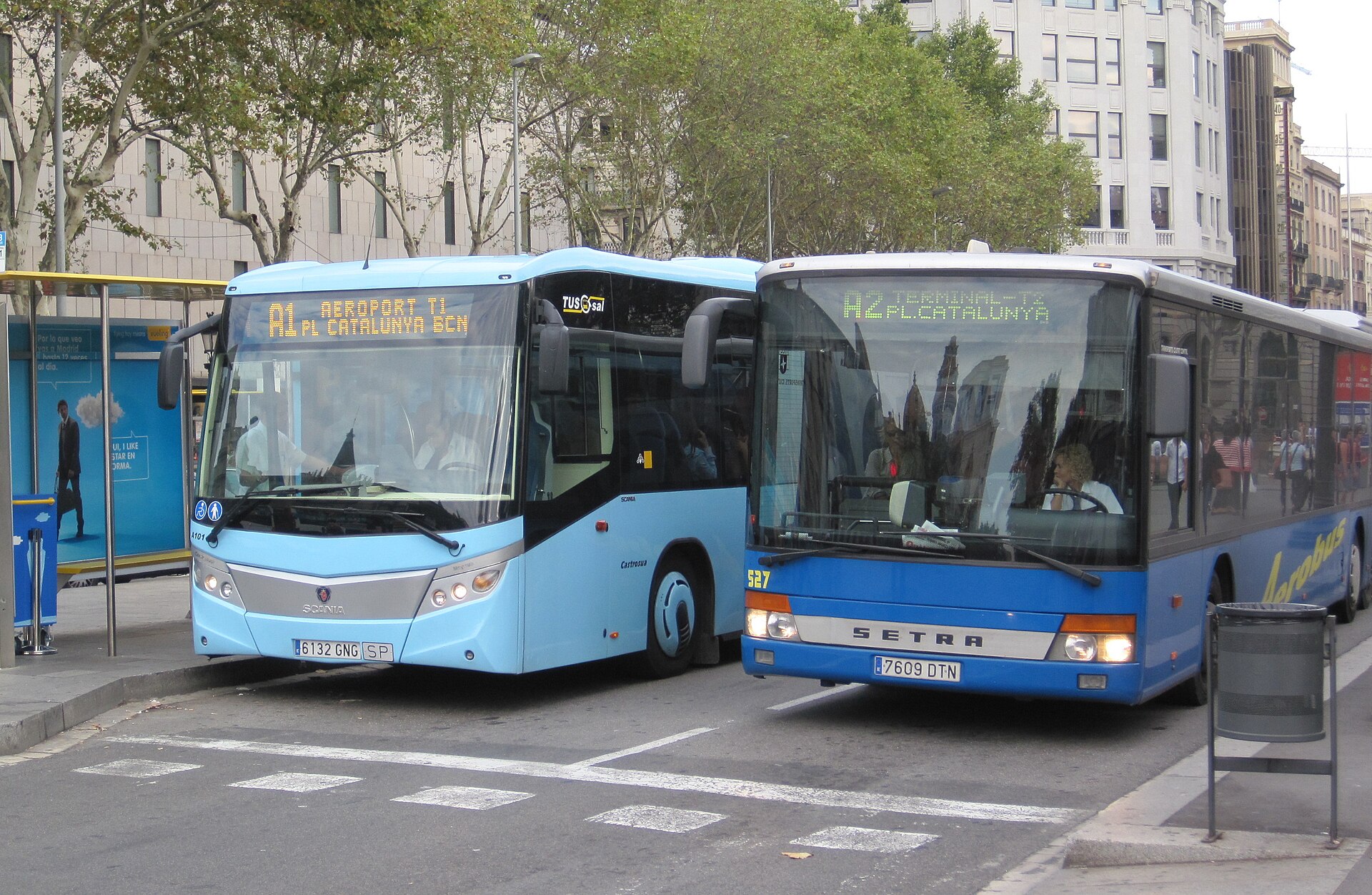 How to Get to Barcelona, Spain: Flights, Prices & Train 2026 4 Aerobús buses at a stop in Barcelona