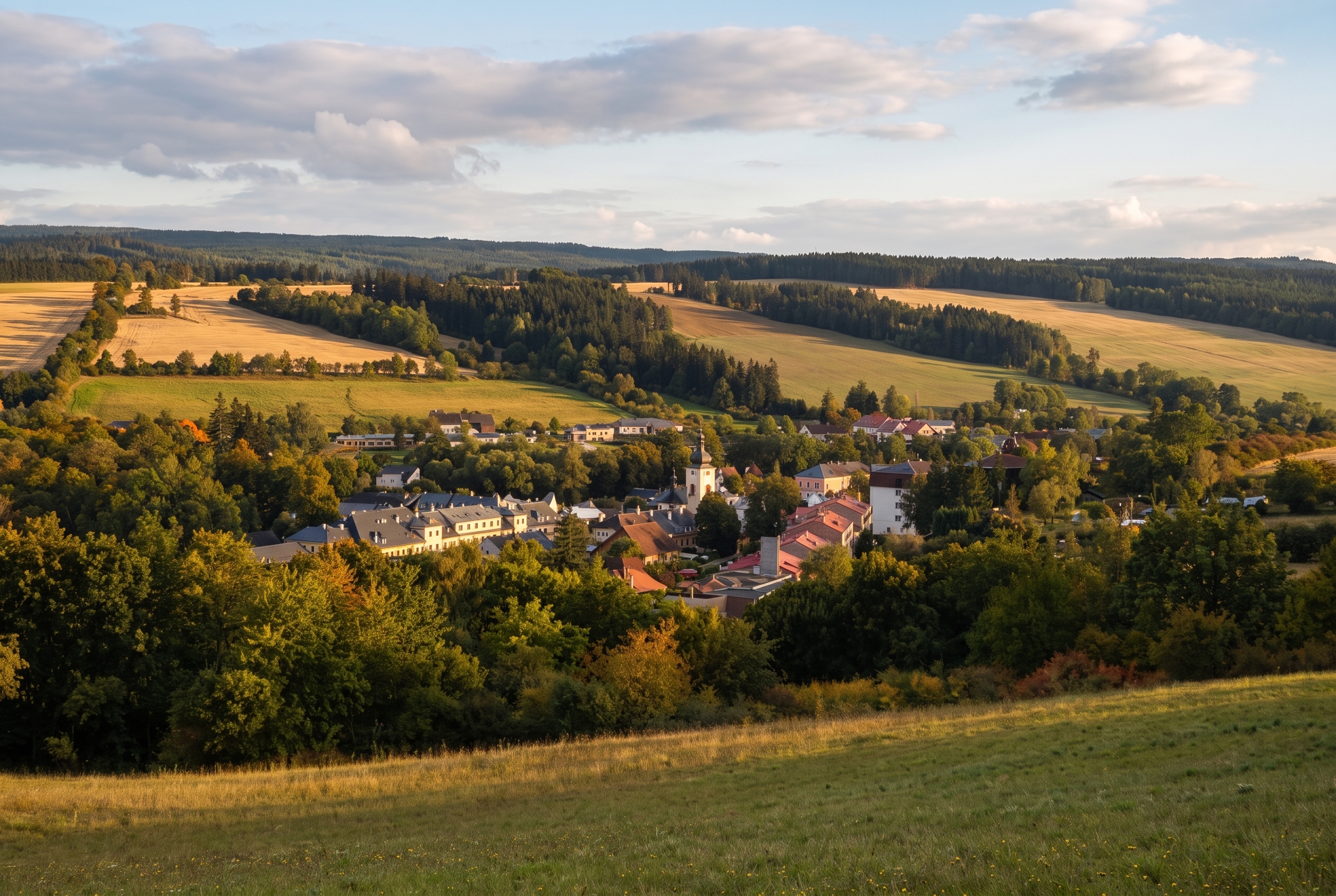 Kam na dovolenou v západních Čechách: 15 tipů na lázně i hrady 14 Barokní Manětín v podvečerním světle (foto upraveno z Wikimedia Commons, Art Jarka, CC BY-SA 3.0)